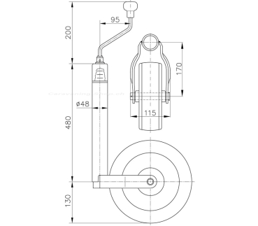 Deichselrad mit Stützlastwaage, Luftrad/Metall, 260 x 85 mm